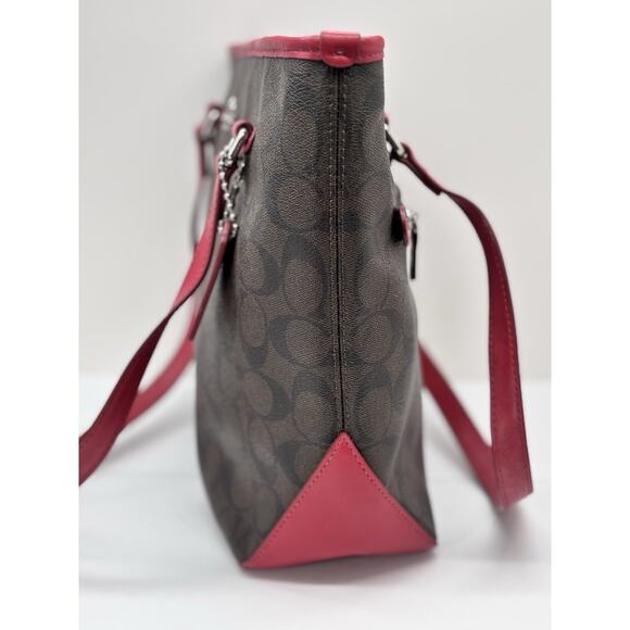 Coach City Zip Tote F58294- Shoulder Bag/Handbag/Purse Pink/Red leather Trim - Picture 3 of 16